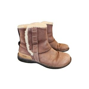 UGG Australia 5587 Brown Leather Shearling Lined Mid Calf Boots Womens 7 Earthy